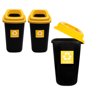 Zestaw 3 Pojemników do Segregacji Śmieci Sort Bin – Żółte Pojemniki na Plastik 28L
