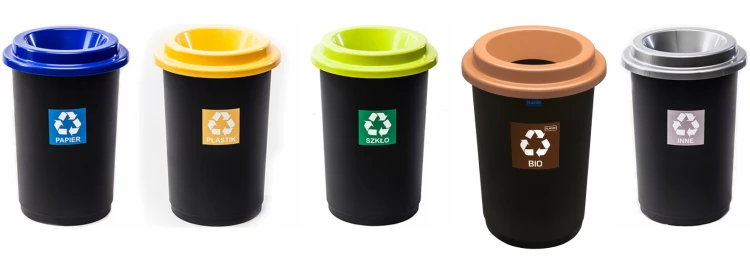Zestaw 5 Koszy do Segregacji Śmieci 50L ECO BIN – Kompletny Zestaw na Papier, Szkło, Plastik, i Bio