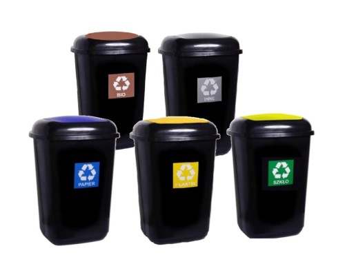 Zestaw Koszy do Segregacji 5 szt. Quatro 28L – Papier, Plastik, Szkło, Bio i Odpady Zmieszane