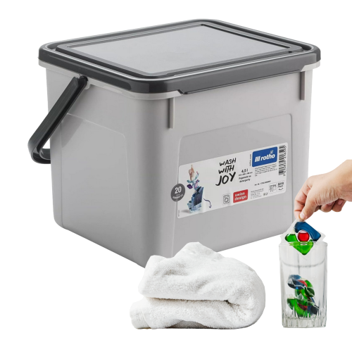 Pojemnik na detergenty ROTHO Basic 4,5L z pokrywką – Szary, funkcjonalny box
