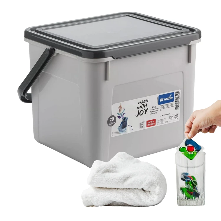 Pojemnik na detergenty ROTHO Basic 4,5L z pokrywką – Szary, funkcjonalny box