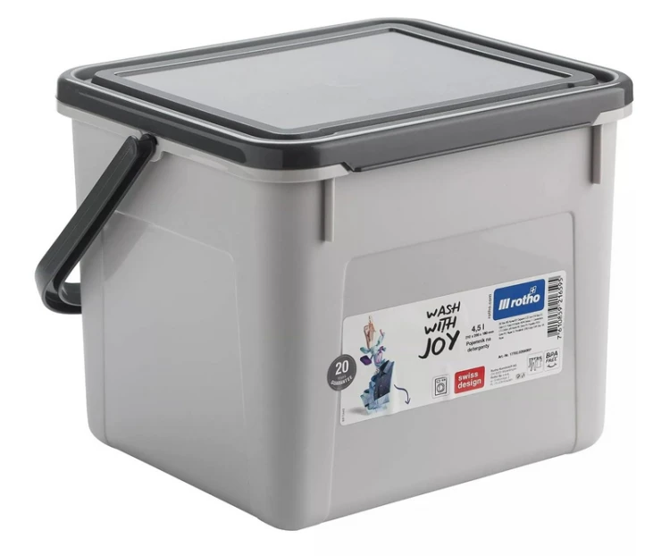 Pojemnik na detergenty ROTHO Basic 4,5L z pokrywką – Szary, funkcjonalny box