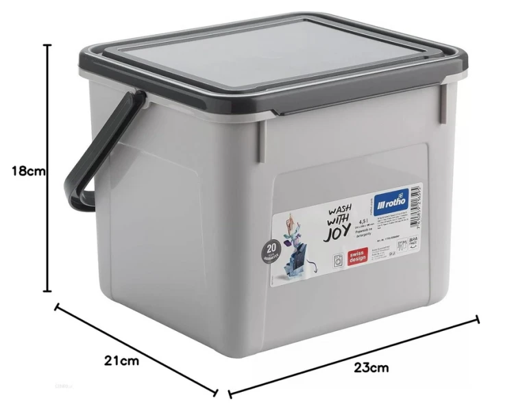 Pojemnik na detergenty ROTHO Basic 4,5L z pokrywką – Szary, funkcjonalny box