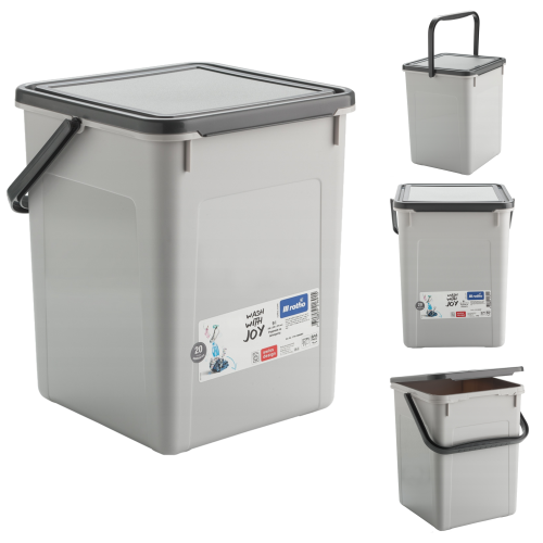Pojemnik Rotho 9L na proszek, kapsułki i detergenty – szary koszyk z uchwytem