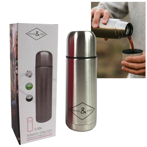 Termos stalowy 0,35 l próżniowy z automatycznym korkiem – satynowy