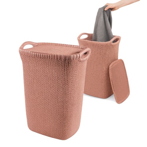 Curver KNIT 57L Różowy Kosz na Pranie – Stylowy, Wentylowany, Mocny