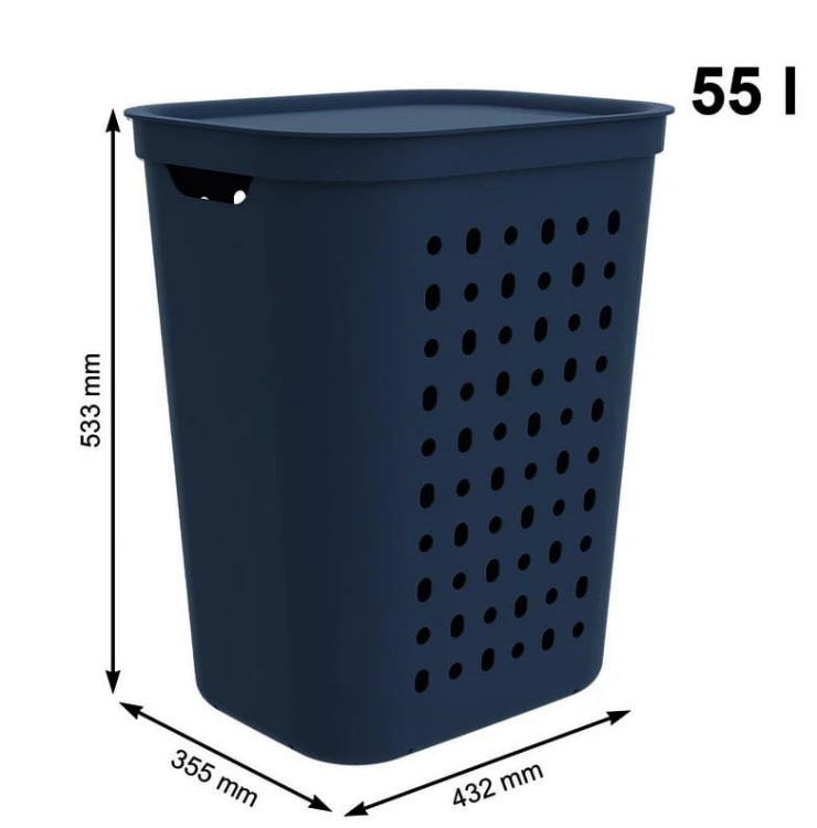 Kosz na pranie JONA 55L Rotho ciemnogranatowy wentylowany z klapą