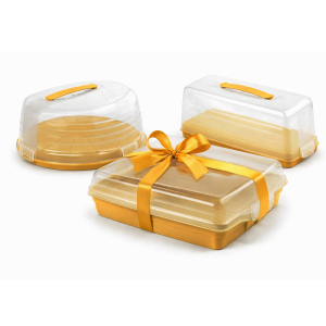 Zestaw 3 pojemniki na ciasto żółte tort keks prostokątny