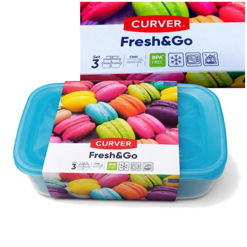 Zestaw pojemników na żywność 3 szt CLICK 0,5L 1L 2L prostokątne