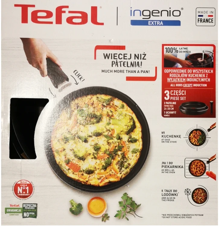 Zestaw patelni Tefal Ingenio Extra 24/28 cm + rączka – nieprzywierające, do piekarnika