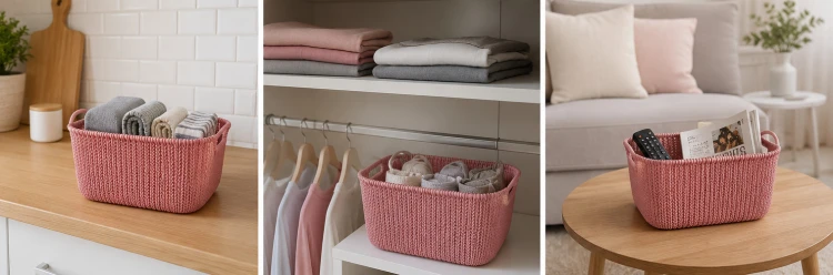 Koszyk KNIT L 19L różowy organizer pojemnik łazienkowy na zabawki