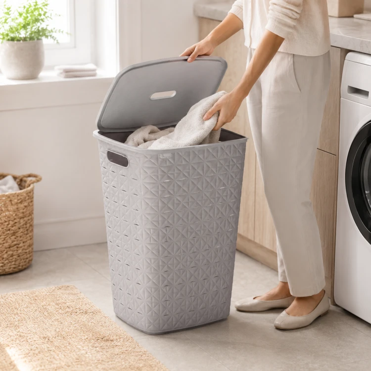 Kosz na pranie Softex 56L szary z pokrywą