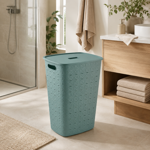 Kosz na pranie Softex 56L zielony z pokrywą