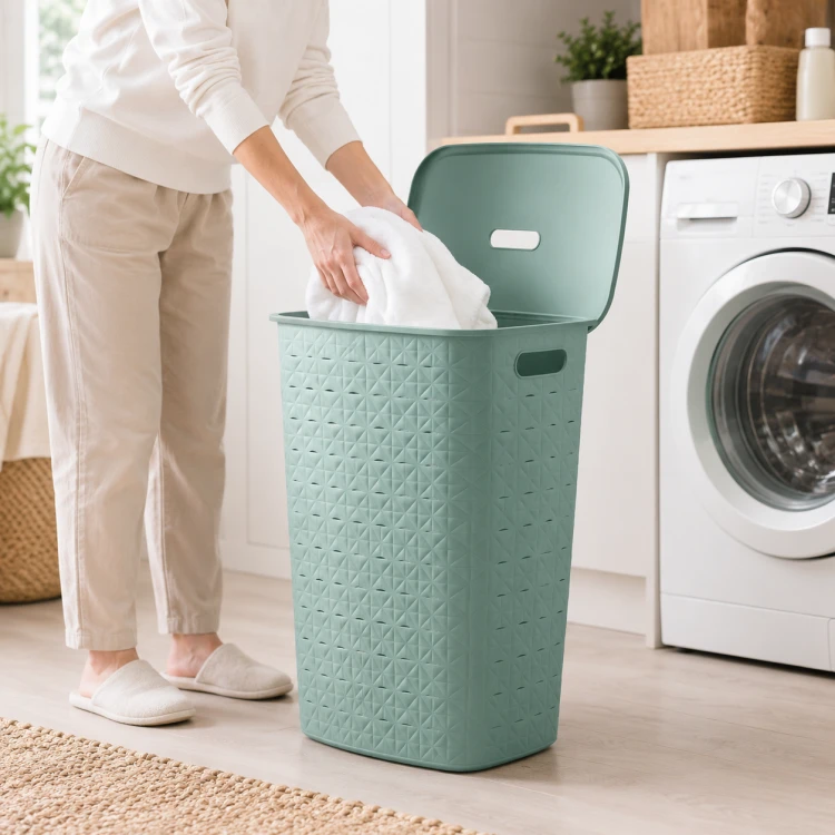 Kosz na pranie Softex 56L zielony z pokrywą