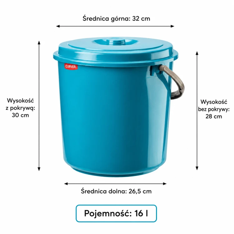 Wiadro Curver 16L z Pokrywą Turkusowe Pojemnik Gospodarczy Do Domu Ogrodu