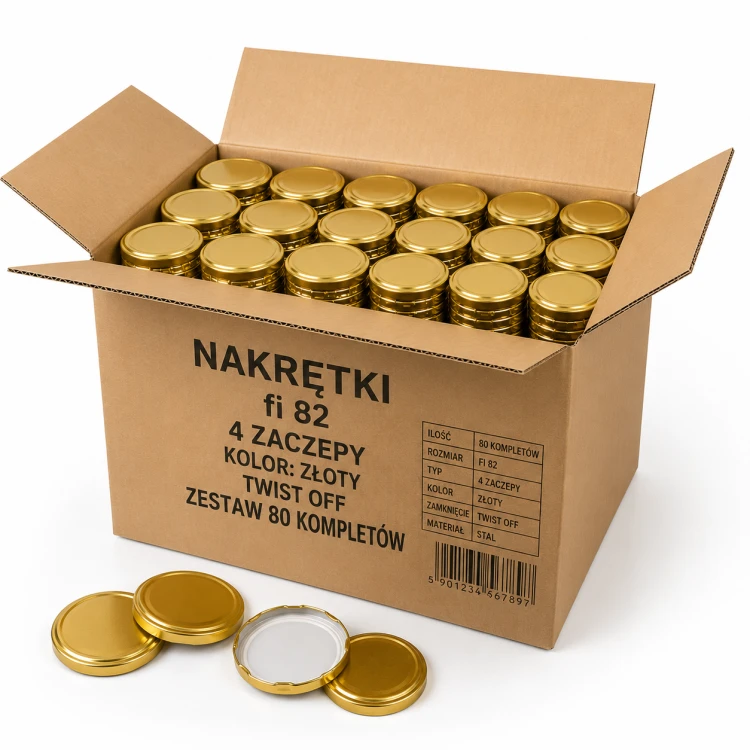 800x Nakrętki Fi 82 Złote 4 Zaczepy  Karton 80 Zestawów Po 10 Sztuk