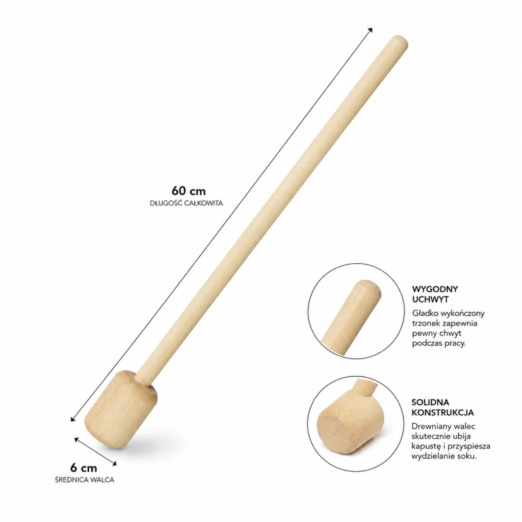 Tłuczek do kapusty drewniany 60 cm ubijak do kiszenia drewno