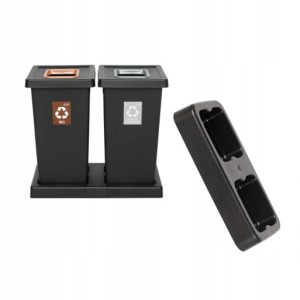 Czarny plastikowy stojak na 2 kosze Fit Bin 75L firmy Plafor