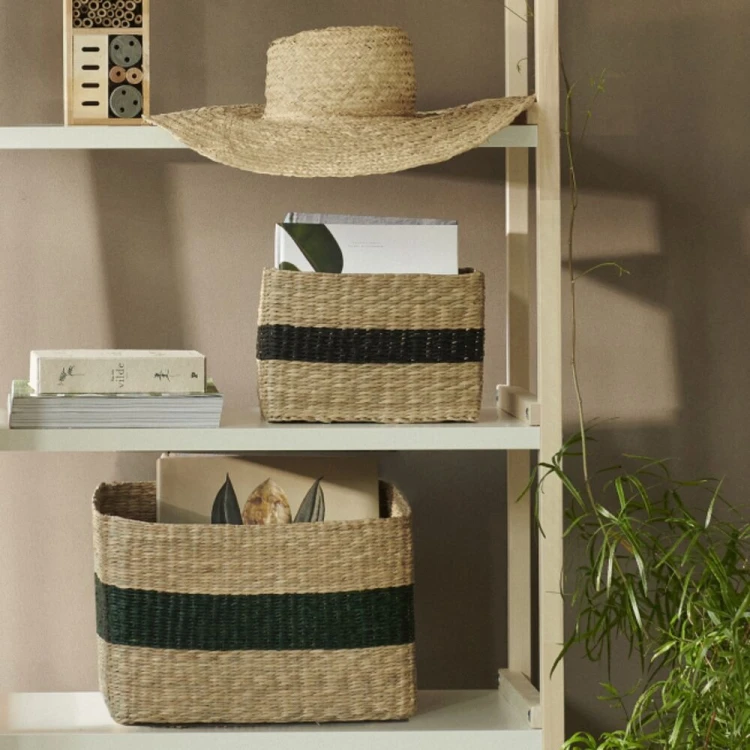 Kosz Pleciony z Trawy Morskiej 35x31x21 cm – Organizer Pojemnik na Zabawki i Tekstylia