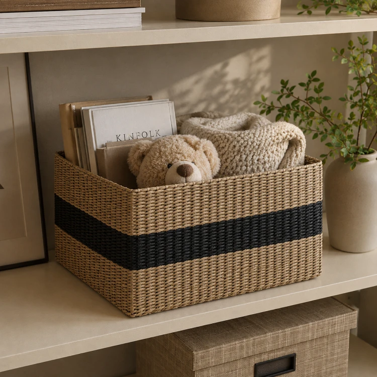 Kosz Pleciony z Trawy Morskiej 35x31x21 cm – Organizer Pojemnik na Zabawki i Tekstylia
