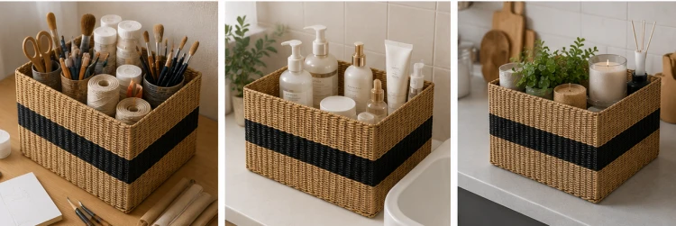 Kosz Pleciony z Trawy Morskiej 35x31x21 cm – Organizer Pojemnik na Zabawki i Tekstylia