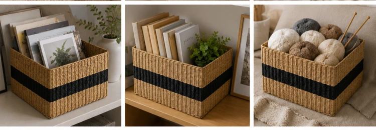 Kosz Pleciony z Trawy Morskiej 35x31x21 cm – Organizer Pojemnik na Zabawki i Tekstylia