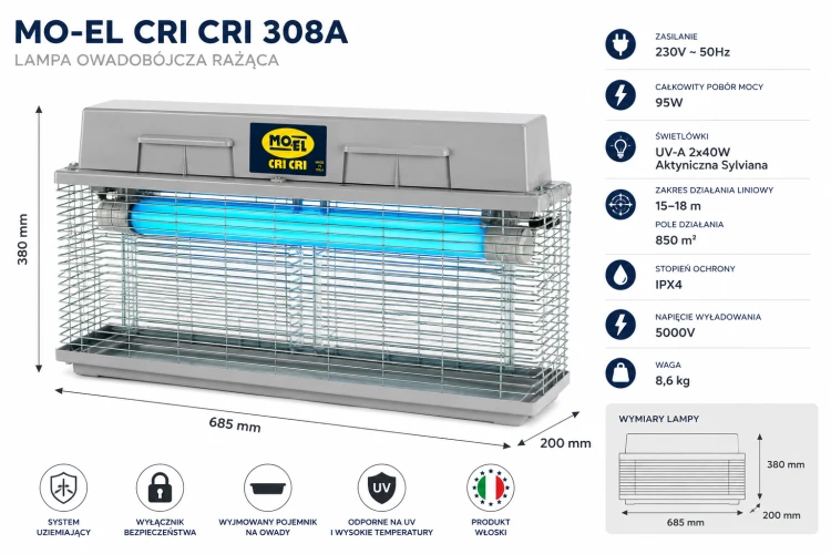 Lampa Owadobójcza MO-EL CRI CRI 308A 80W  Profesjonalna