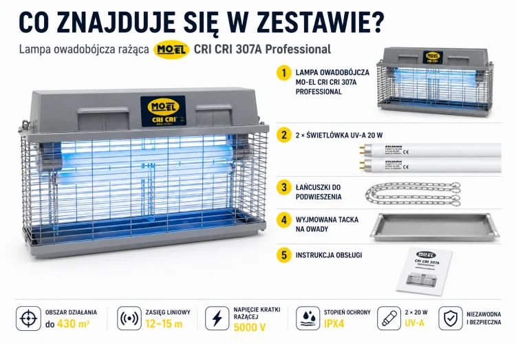 Lampa Owadobójcza Rażąca UV na Muchy Komary 430m2 MO-EL CRI CRI 307A