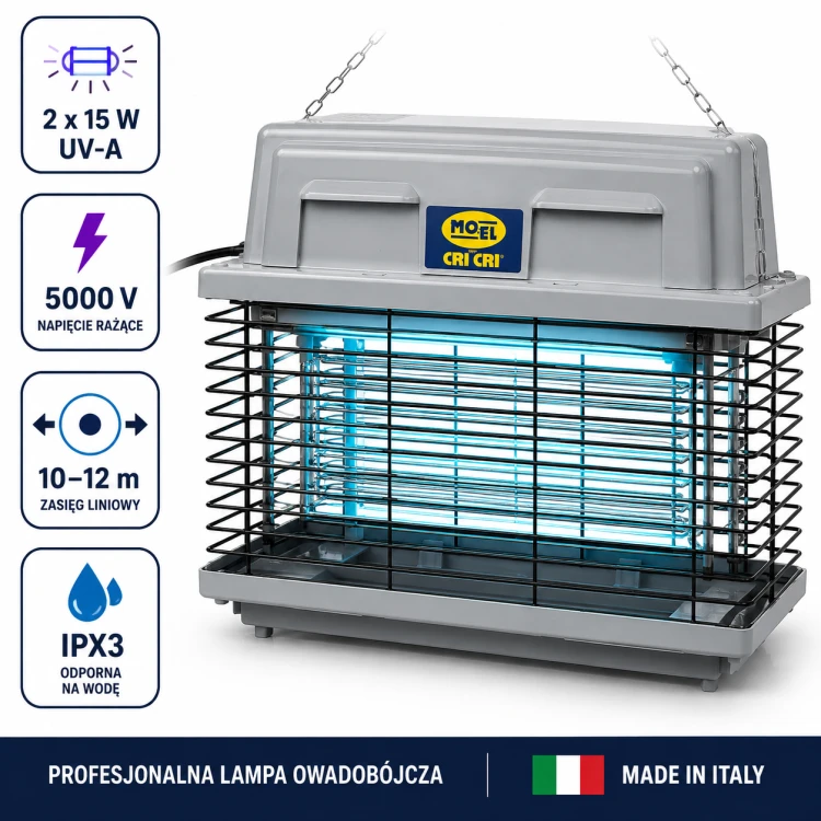 MO-EL CRI CRI 309 Lampa Owadobójcza Rażąca 5000V 2x15W IPX3 320m²