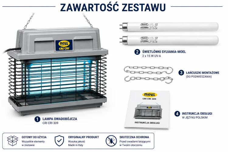 MO-EL CRI CRI 309 Lampa Owadobójcza Rażąca 5000V 2x15W IPX3 320m²
