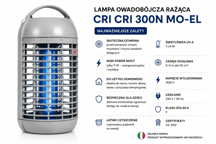 Lampa owadobójcza rażąca MO-EL CRI CRI 300N UV-A 50 m² 11W
