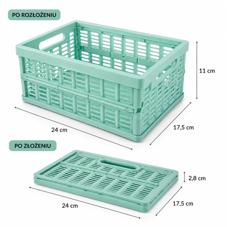 Koszyk Składany Miętowy Organizer Pojemnik do Przechowywania Ażurowy 24cm
