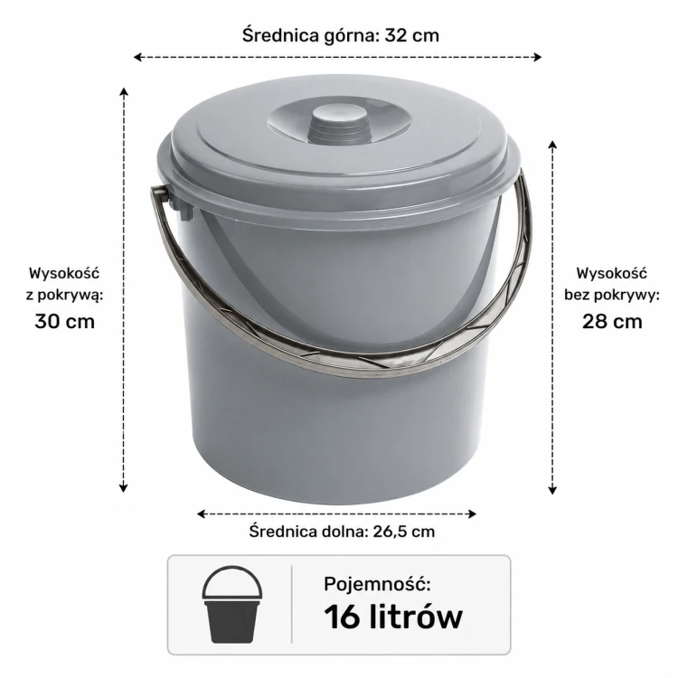 Wiadro Curver 16L z Pokrywą Szare Pojemnik Gospodarczy Do Domu Ogrodu