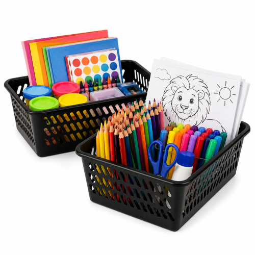 Koszyk Organizer na Kredki Zabawki i Pomoce Edukacyjne – Plastikowy Ażurowy Czarny