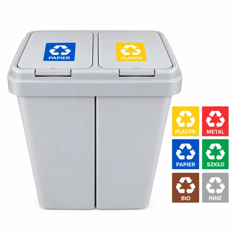 Kosz na śmieci do segregacji 50L DUO 2x25L dwukomorowy + naklejki