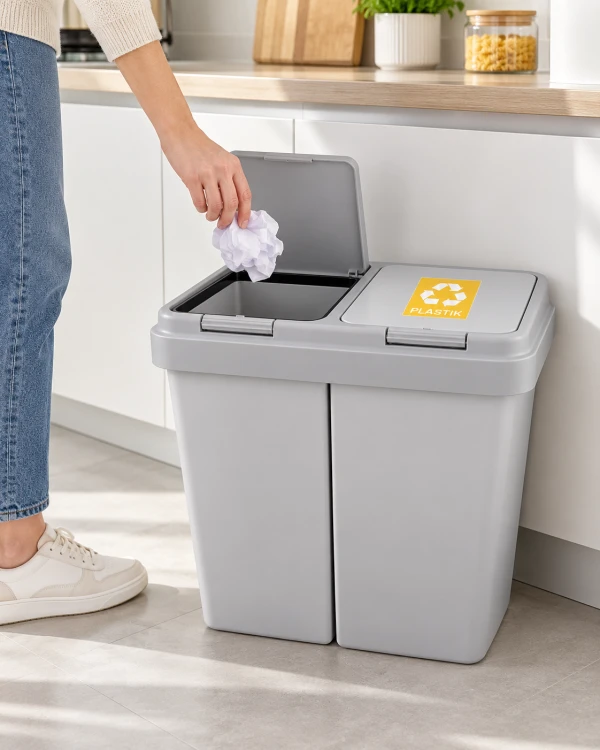 Kosz na śmieci do segregacji 50L DUO 2x25L dwukomorowy + naklejki