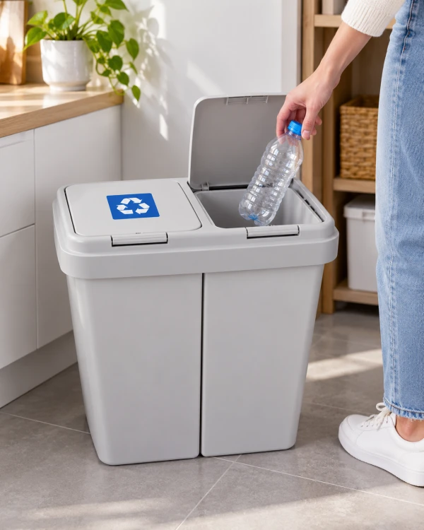 Kosz na śmieci do segregacji 50L DUO 2x25L dwukomorowy + naklejki