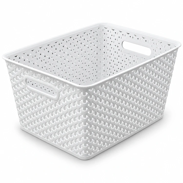 Koszyk 18L Biały Organizer Rattan Plecionka do Szafy Łazienki 35,5x28,5x22 cm