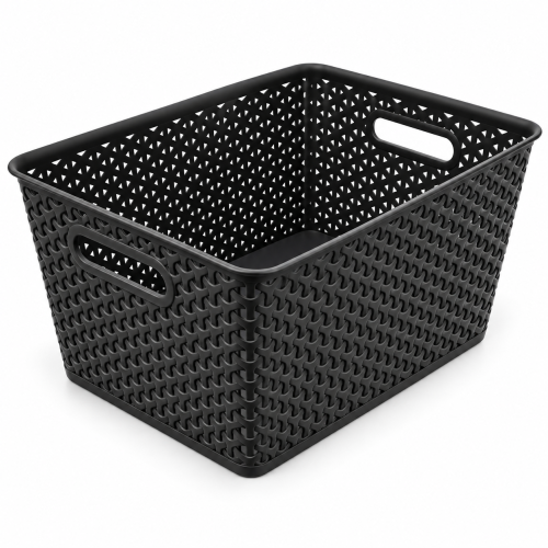 Koszyk Czarny 18L Ażurowy Organizer Plecionka Rattan z Uchwytem