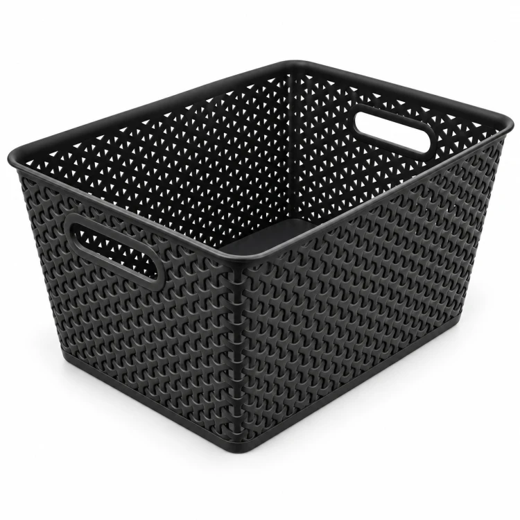 Koszyk Czarny 18L Ażurowy Organizer Plecionka Rattan z Uchwytem