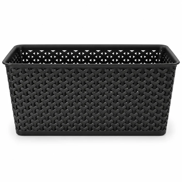 Koszyk Czarny 18L Ażurowy Organizer Plecionka Rattan z Uchwytem