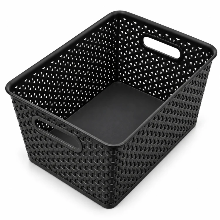 Koszyk Czarny 18L Ażurowy Organizer Plecionka Rattan z Uchwytem