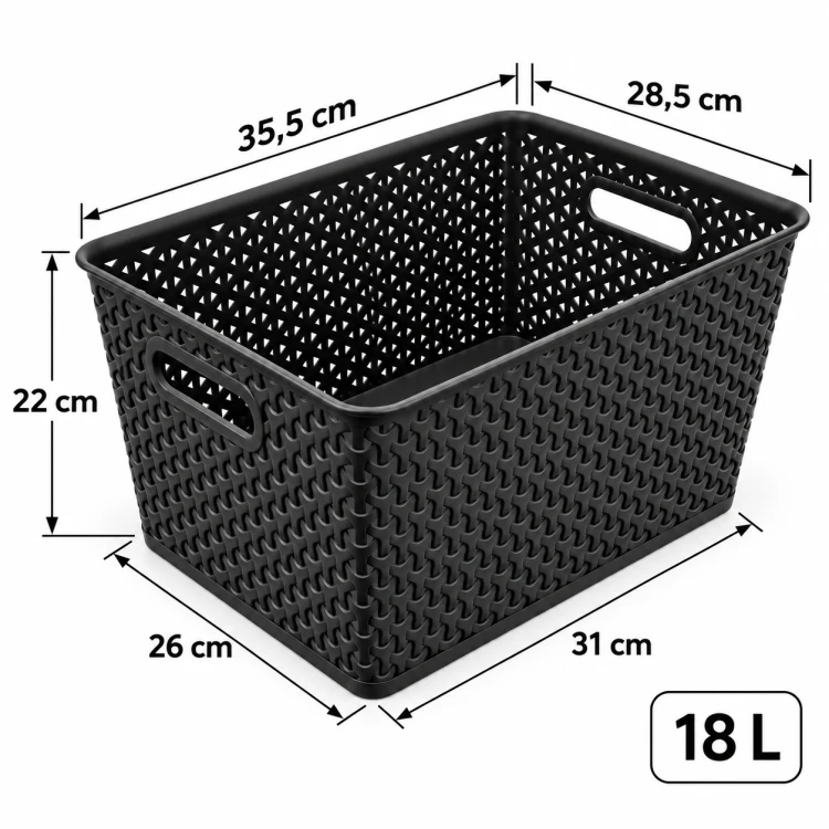 Koszyk Czarny 18L Ażurowy Organizer Plecionka Rattan z Uchwytem