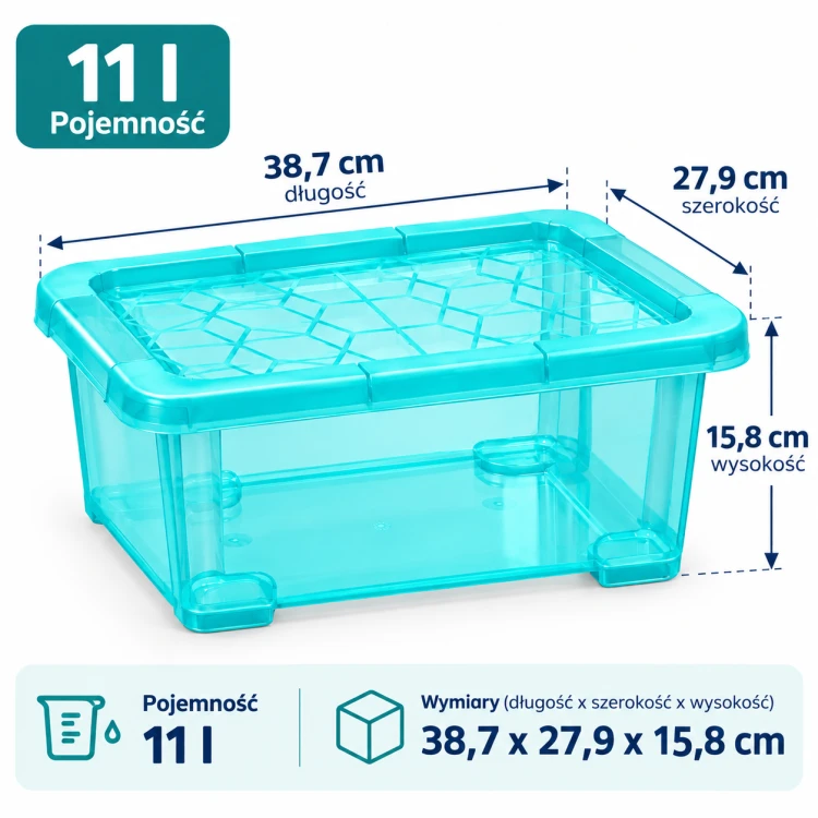 Zestaw 3 pojemników do przechowywania Rotho EVO EASY 44L + 15L + 11L z pokrywkami – miętowy