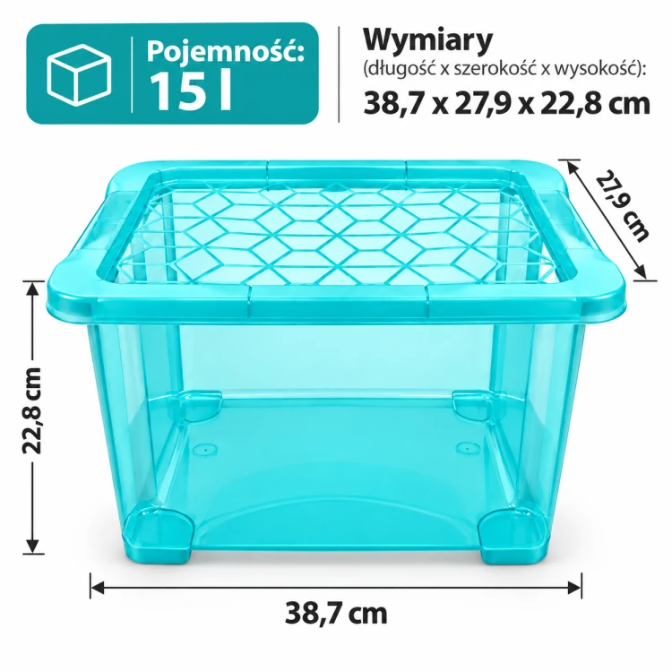 Zestaw 3 pojemników do przechowywania Rotho EVO EASY 44L + 15L + 11L z pokrywkami – miętowy