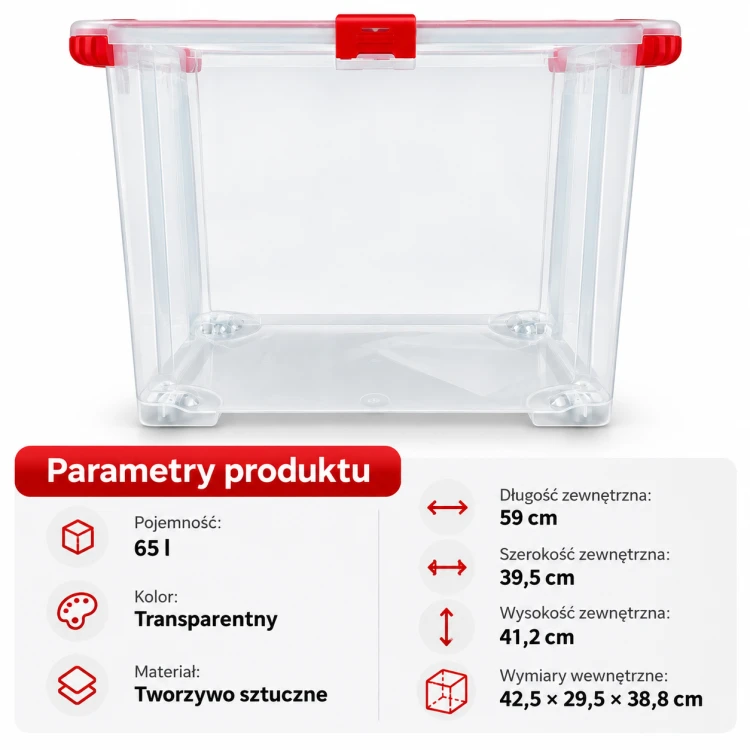 Pojemnik Rotho EVO TOTAL 65L z pokrywą uszczelką klipsami transparentny
