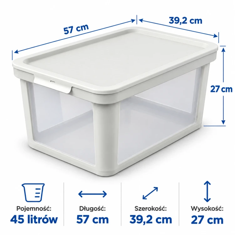 Pojemnik do przechowywania ROTHO ALBRIS 45L z pokrywą plastikowy przezroczysty