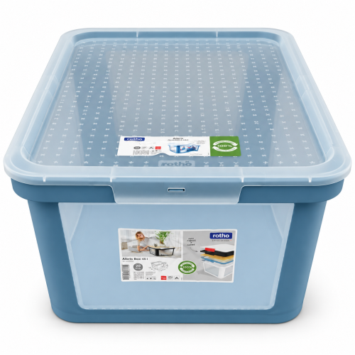 Rotho ALBRIS Pojemnik do przechowywania 45L z pokrywą, przezroczysty, niebieski Horizon Blue