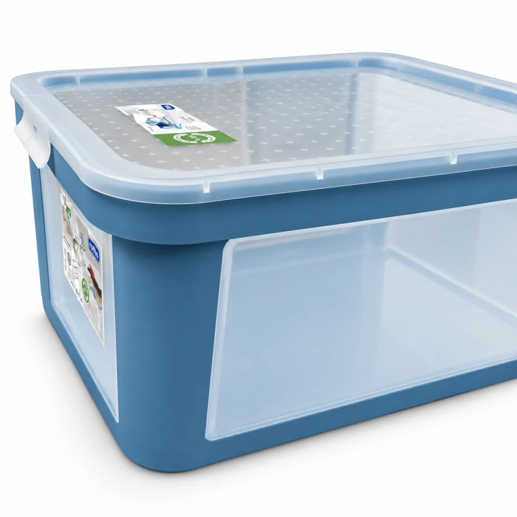 Rotho ALBRIS Pojemnik do przechowywania 45L z pokrywą, przezroczysty, niebieski Horizon Blue