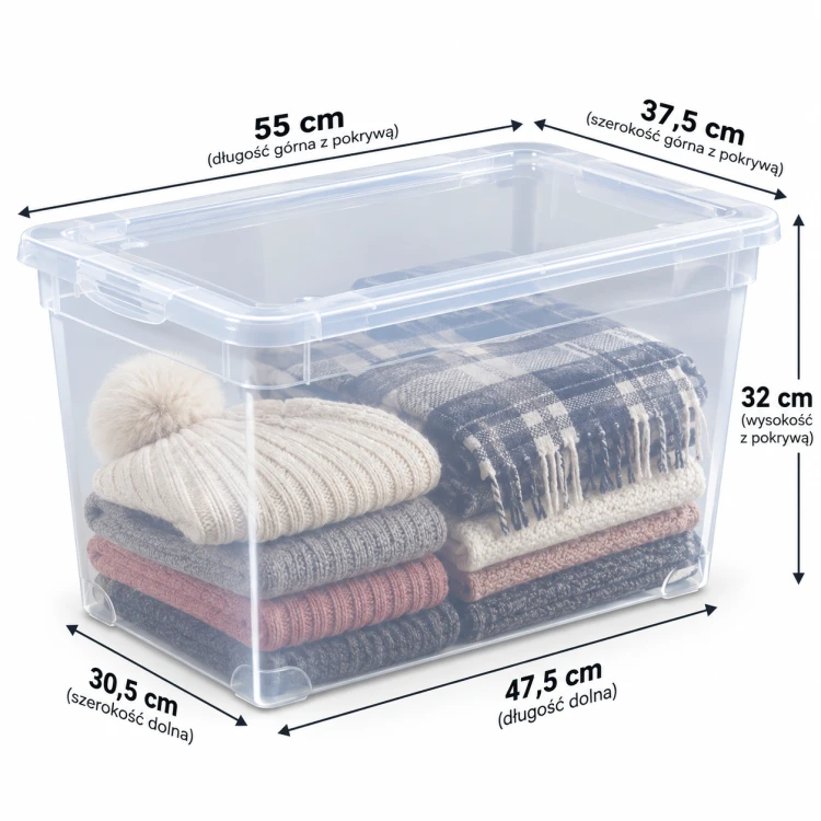 Pojemnik do przechowywania Rotho CLEAR BOX MAXI 46L z pokrywą przezroczysty